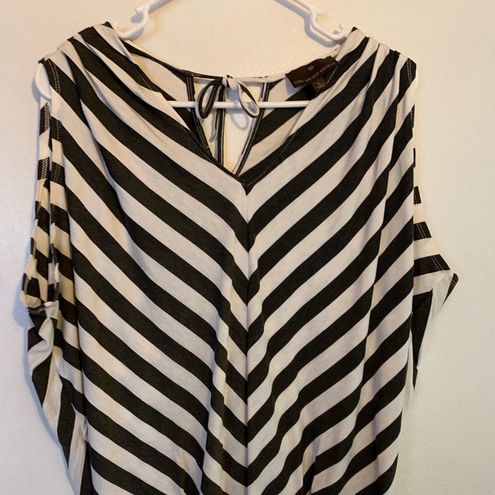 Charcoal and cream shirt with tie cut out